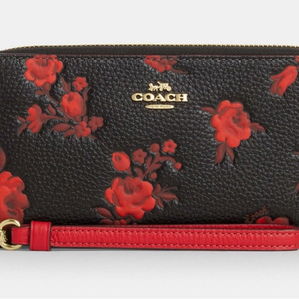 Coach Red Floral black large wallet NEW